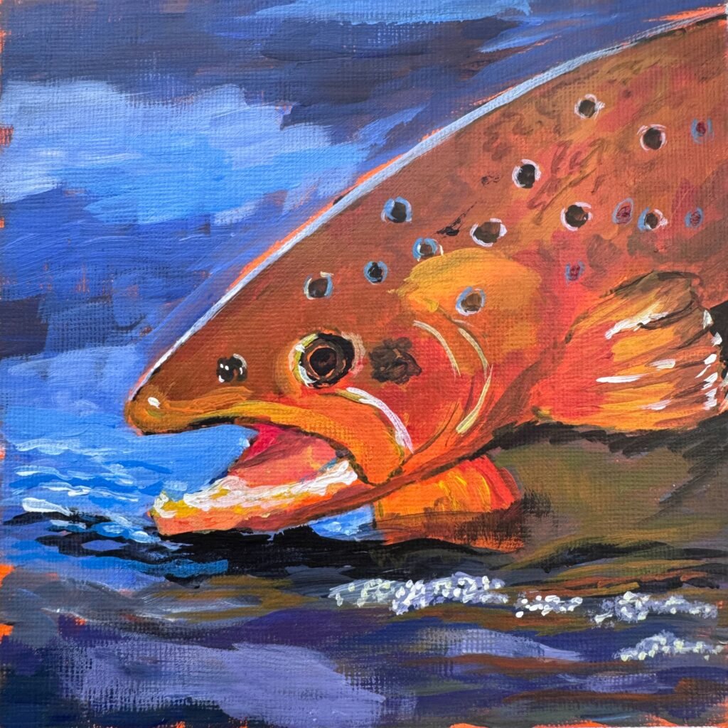 LP Gin's 6x6 Acrylic Painting Challenge 6x6week17troutpainting 1024x1024